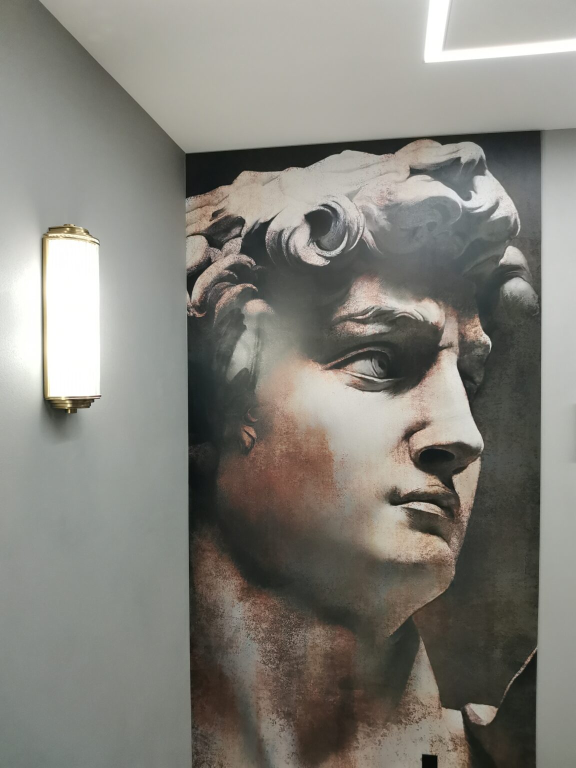 Однотонное покрытие для стен в технике "накатка", зона прихожей